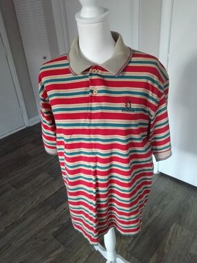 Ashworth Red, Green & Beige Striped Polo - Kids